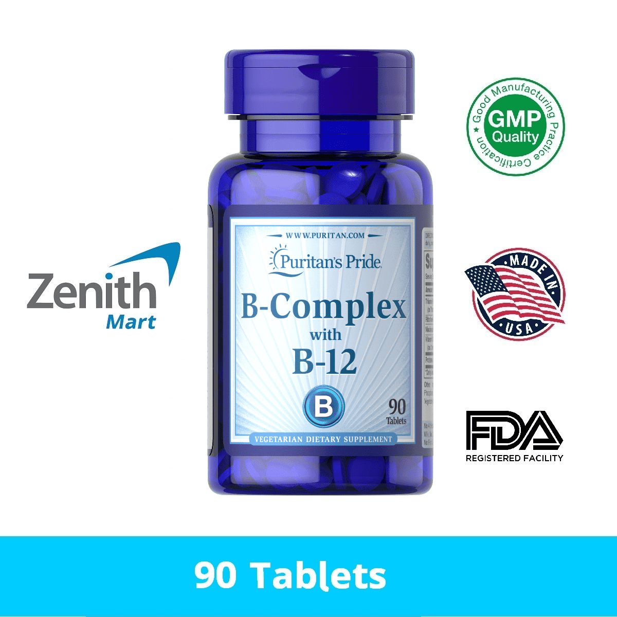 Puritan’s Pride Vitamin B Complex with B12 90 Tablets Zenith Mart