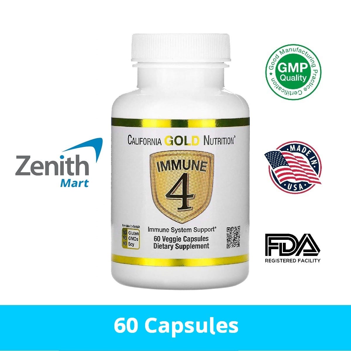 California Gold Nutrition Immune 4, Immune System Support – 60 Veggie ...