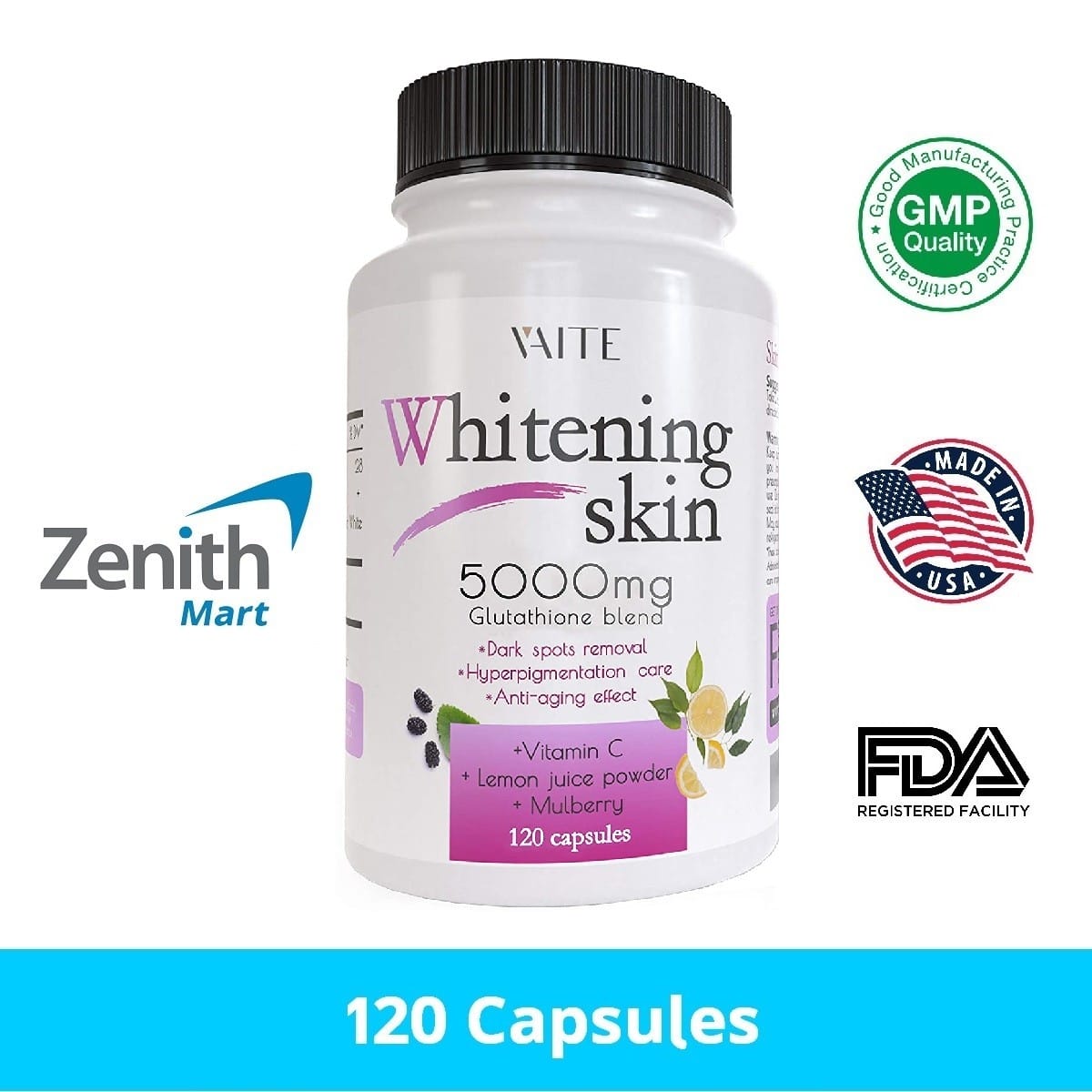 VAITE Glutathione Skin Whitening Pills 5000mg For Dark Spots, Acne